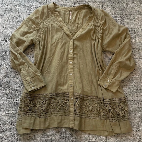 Free People Green Gardens Tunic Oversized Top Sz S - Picture 4 of 9
